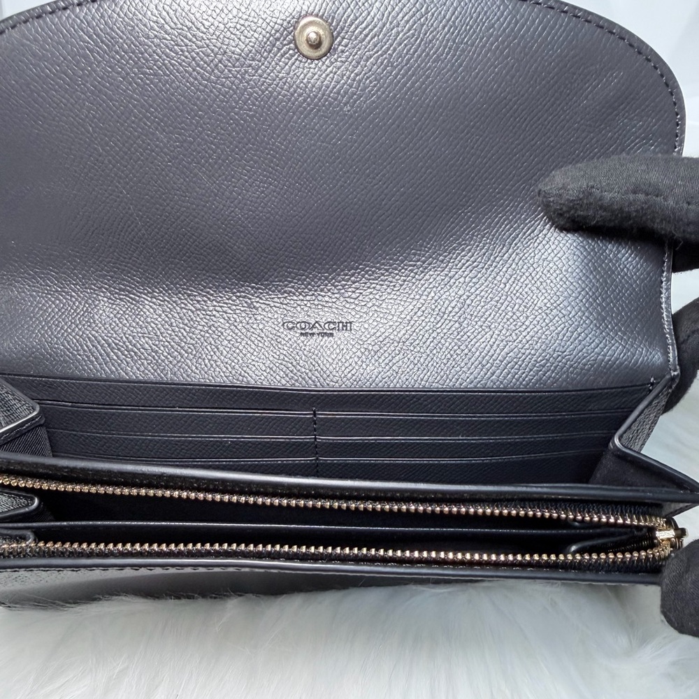 Coach Black Textured Leather Continental Clutch Wallet with Gold Logo - Picture 6 of 12